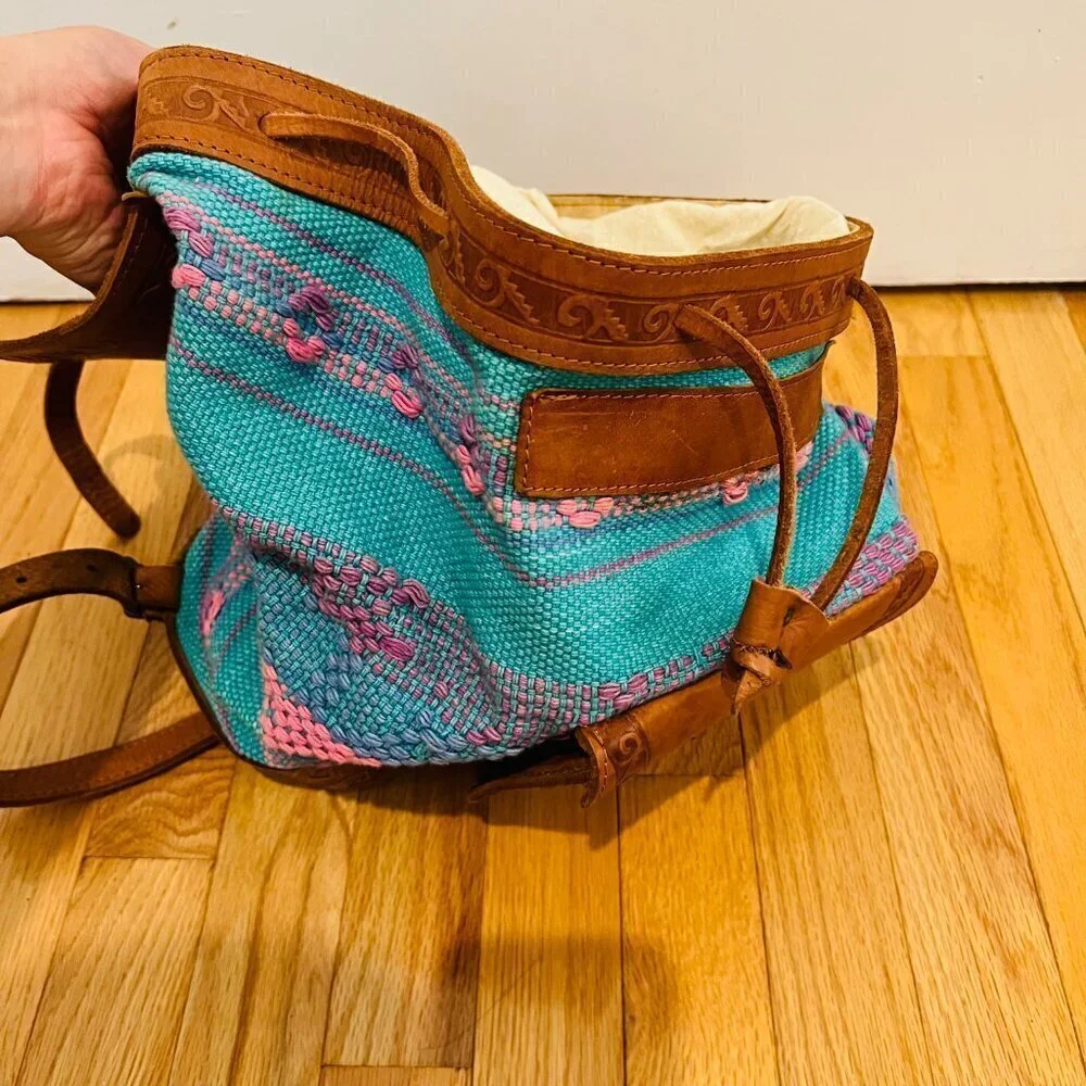 Vintage American Darling Backpack Hand Tooled Saddle Blanket Genuine Leather
